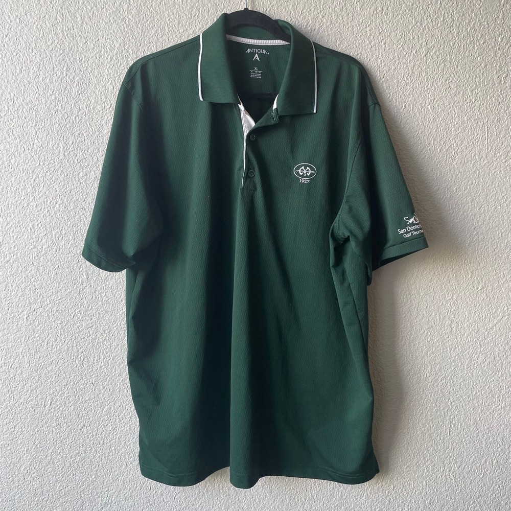 Antigua Mens Polo Shirt XL Green Polyester Golf Tournament Short Sleeve Casual